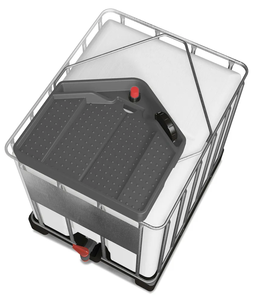 Embudo para GRG/IBC de 1000 litros en polietileno (PE) gris, desagüe 145 mm