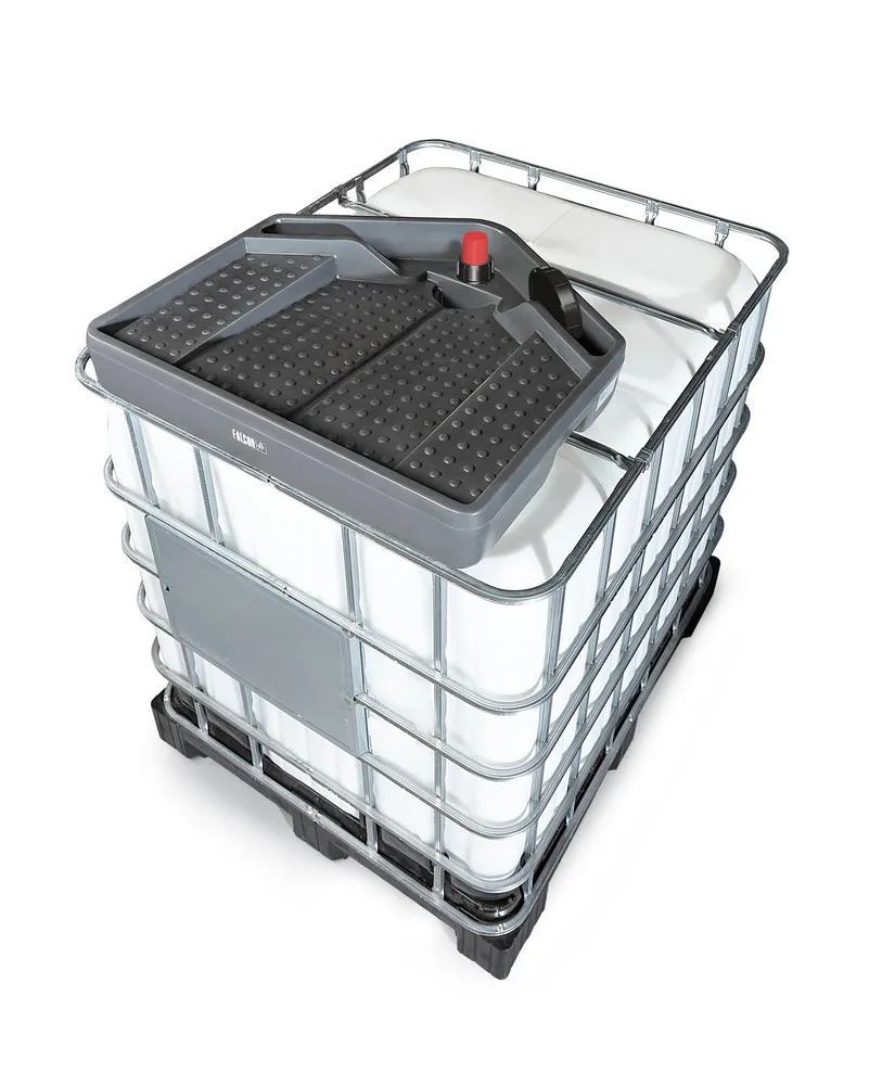Embudo para GRG/IBC de 1000 litros en polietileno (PE) gris, desagüe 145 mm