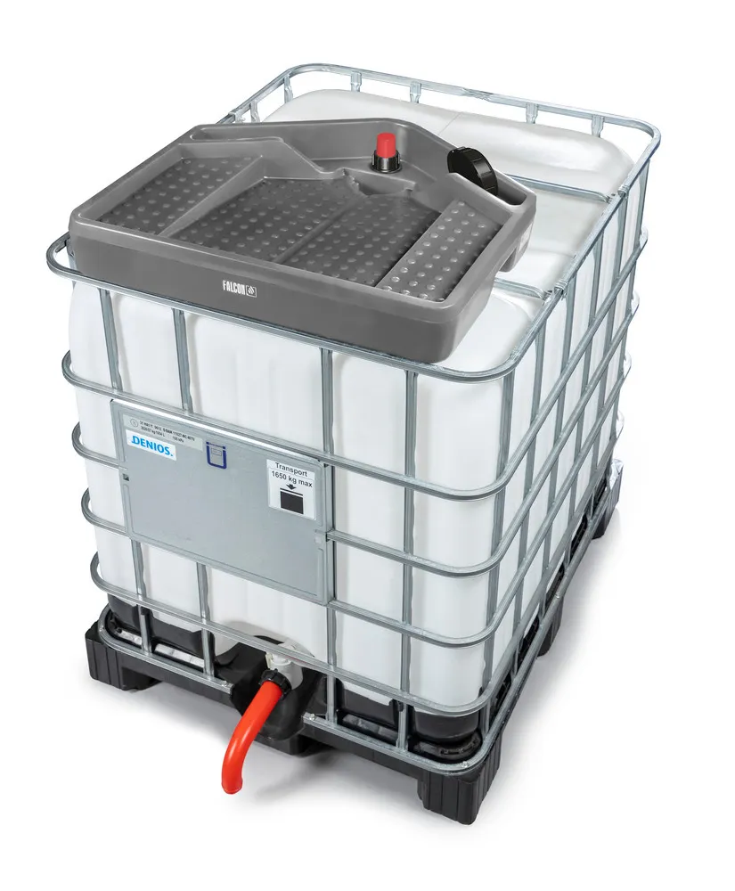 Embudo para GRG/IBC de 1000 litros en polietileno (PE) gris, desagüe 145 mm