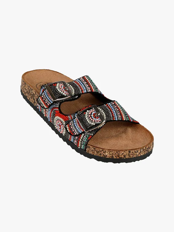 Galia Zapatillas de mujer con cuentas de colores y hebillas.