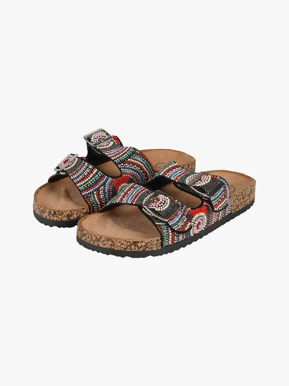 Galia Zapatillas de mujer con cuentas de colores y hebillas.