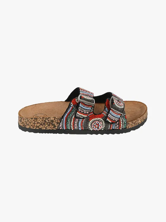 Galia Zapatillas de mujer con cuentas de colores y hebillas.