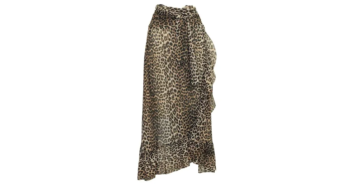 Ganni Falda cruzada con estampado animal 