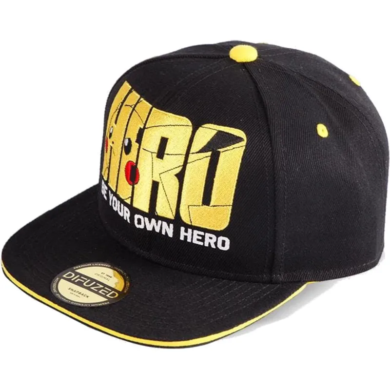 Gorra plana negra snapback Pikachu Be Your Own Hero Olympics Pokémon de Difuzed