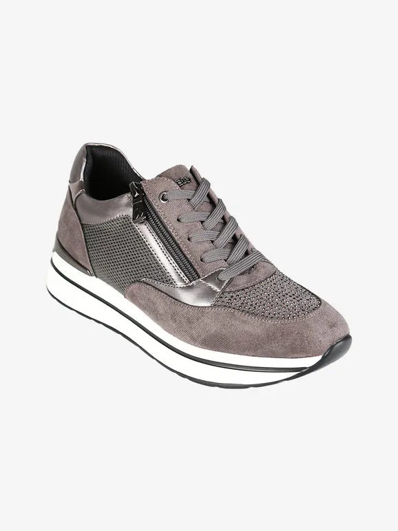 Inblu Zapatillas de mujer con plataforma, cremallera y cordones.