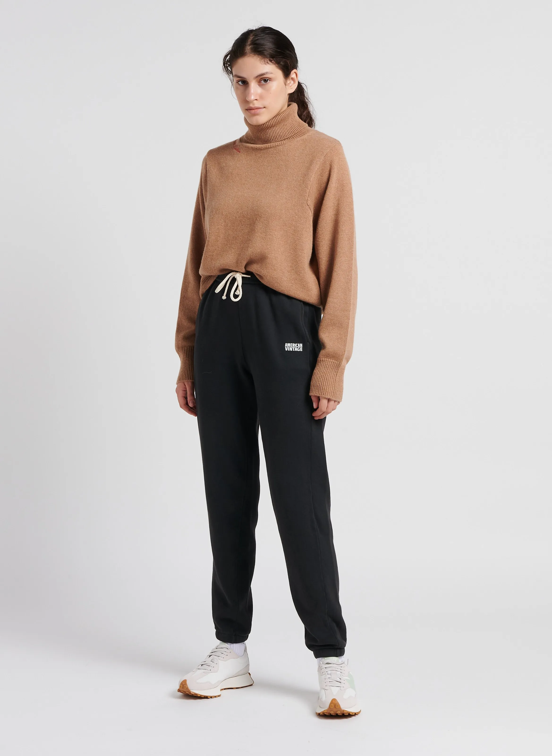 IZUBIRD  PANTALóN DE JOGGING DE MEZCLA DE ALGODóN DE TALLE ALTO EN NEGRO
