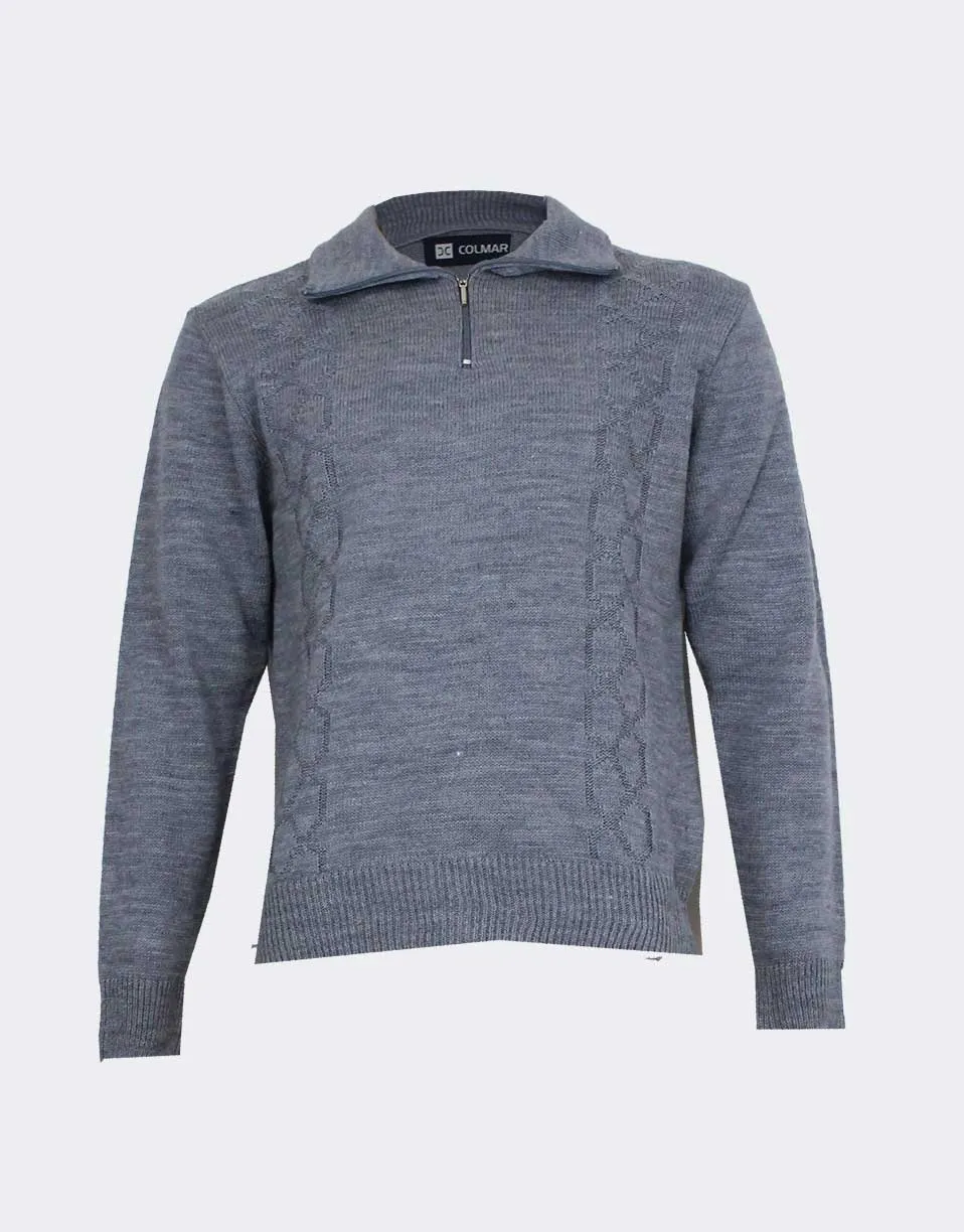Jersey polo hombre de punto acrílico cuello vuelto con cremallera