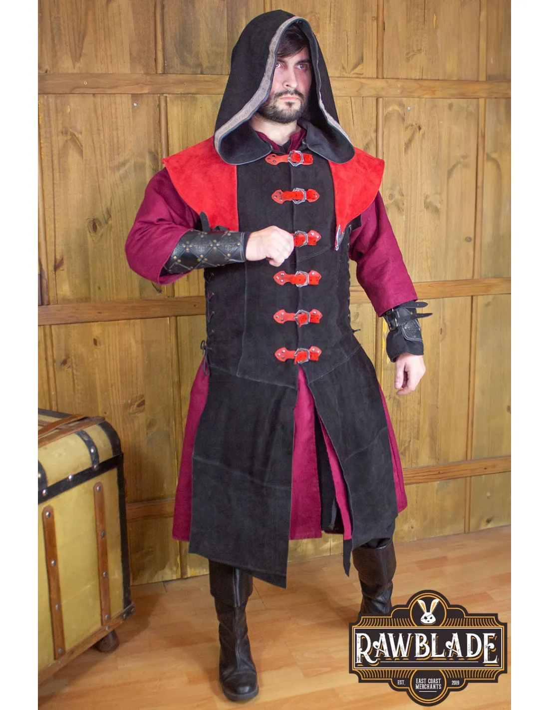 JUSTILLO MEDIEVAL DE CUERO MODELO KARANTHIR, NEGROROJO