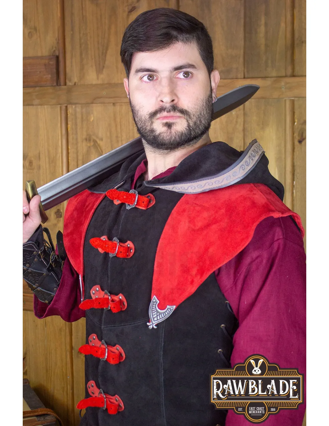 JUSTILLO MEDIEVAL DE CUERO MODELO KARANTHIR, NEGROROJO