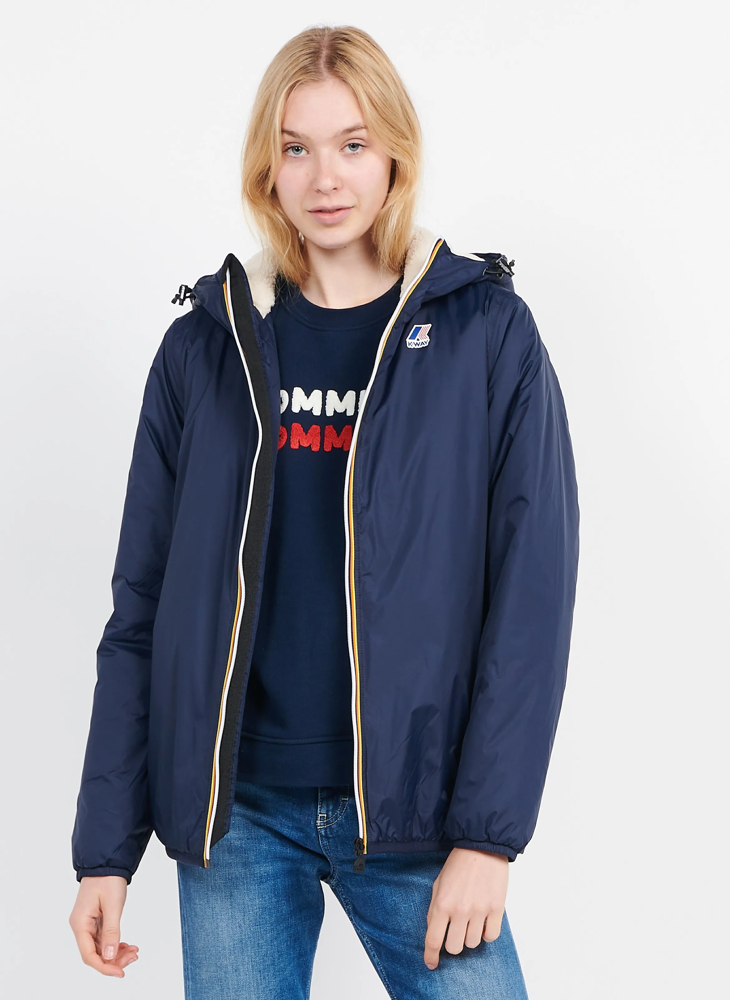 KWAY LE VRAI 3.0 CLAUDE ORSETTO  CORTAVIENTOS CON CUELLO ALTO Y CAPUCHA EN AZUL