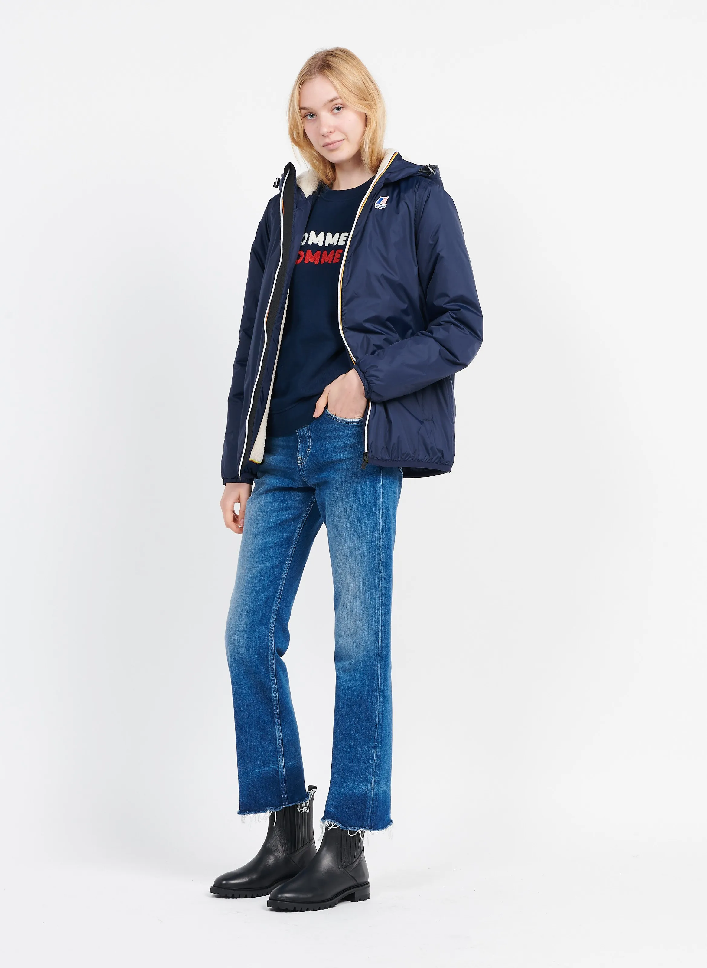 KWAY LE VRAI 3.0 CLAUDE ORSETTO  CORTAVIENTOS CON CUELLO ALTO Y CAPUCHA EN AZUL