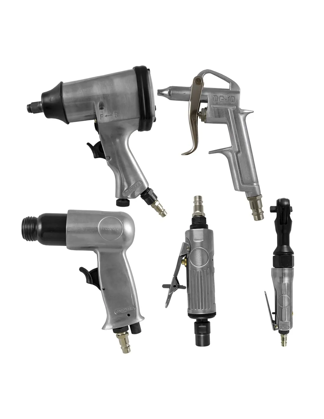 Kit herramientas neumaticas: Pistola impacto + carraca neumatica + Soplado + accesorios