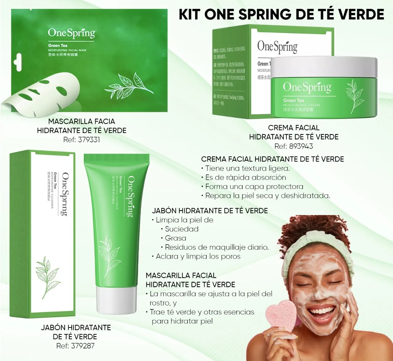 Kit x 3: Tratamiento Facial Hidratante de Té Verde | One Spring