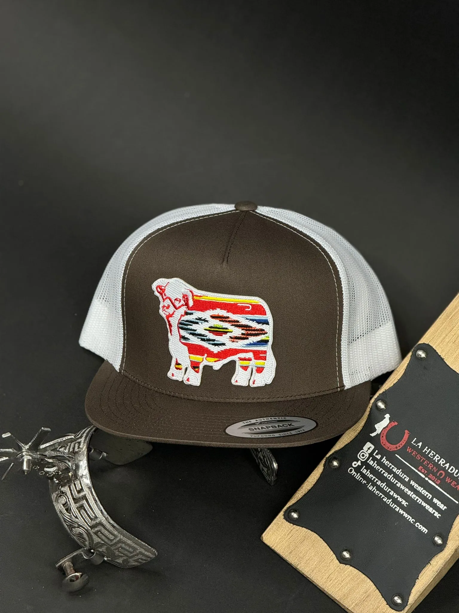 LAZY J RANCH AZTEC LOGO BROWN CAP