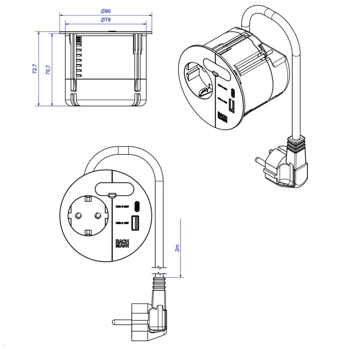LOOP IN CHARGE  PASACABLES CON TOMA DE CORRIENTE Y CARGADOR USB A/C