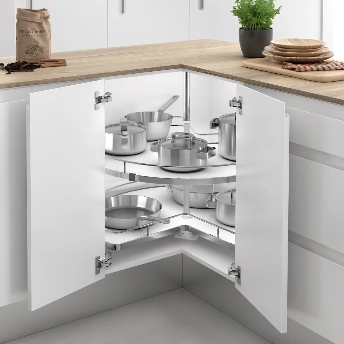 LíNEA COMPACT   BANDEJAS GIRATORIAS 270º CON EJE CENTRAL Y BASE BLANCA