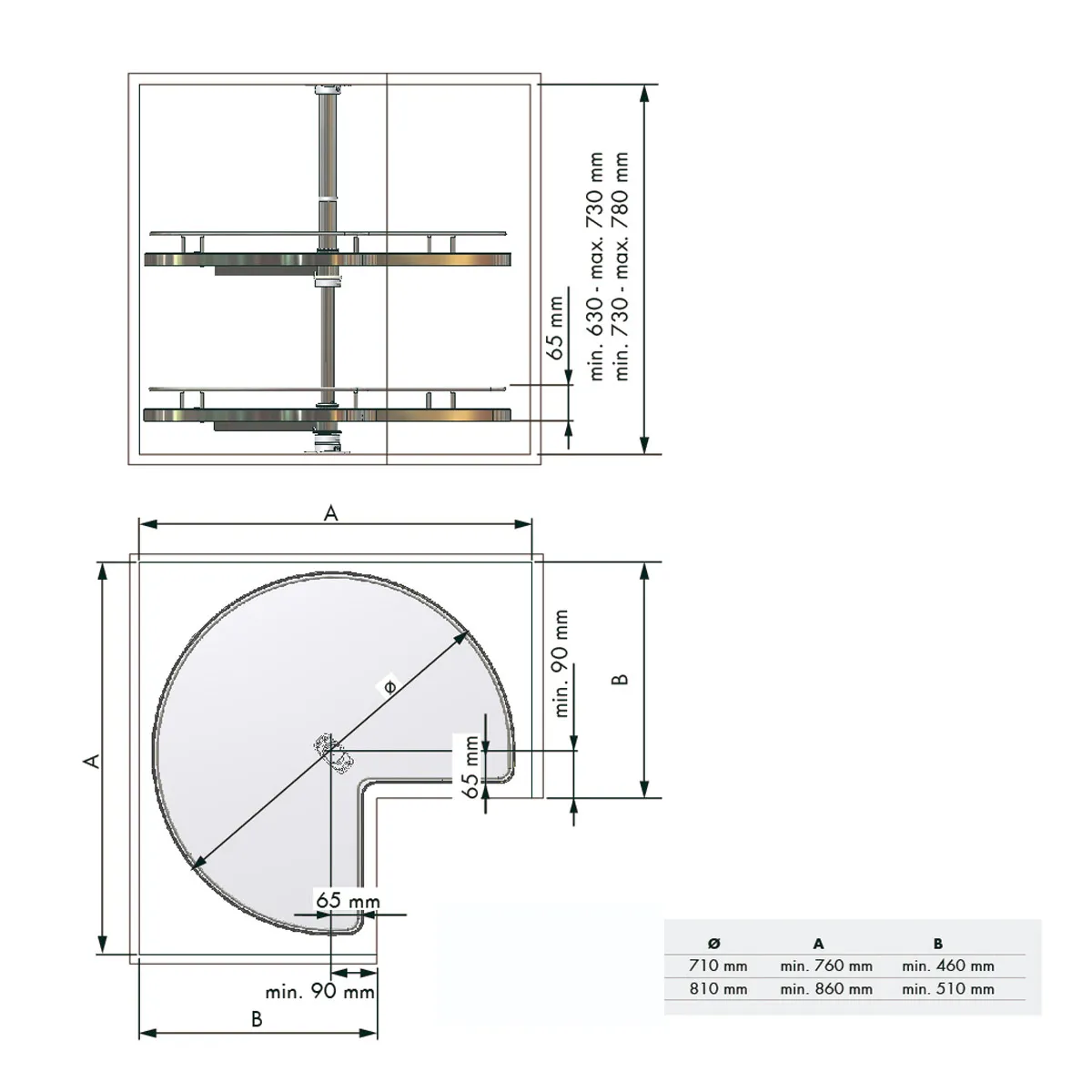 LíNEA COMPACT   BANDEJAS GIRATORIAS 270º CON EJE CENTRAL Y BASE BLANCA