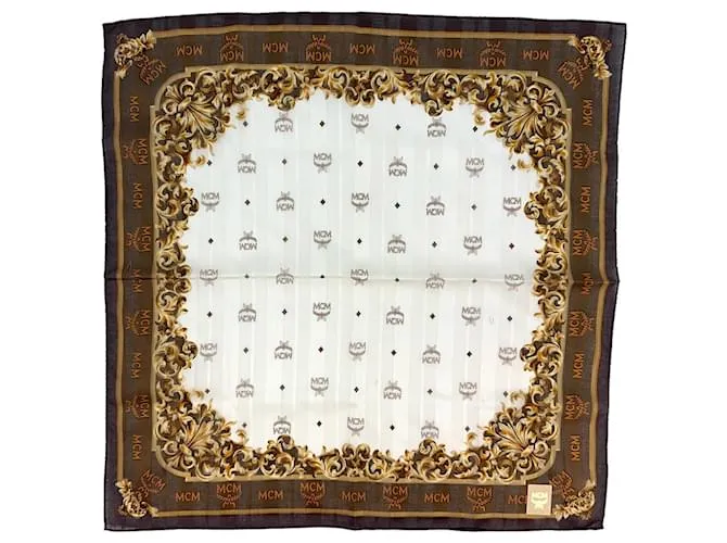 MCM Bandana Bufanda Mujer Algodón Marrón Marrón Oscuro Dorado Crema LogoEstampado Castaño 