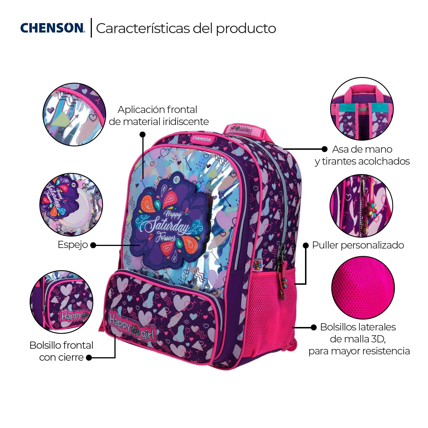 Mochila grande Purpura HAPPY GIRL Porta tablet.