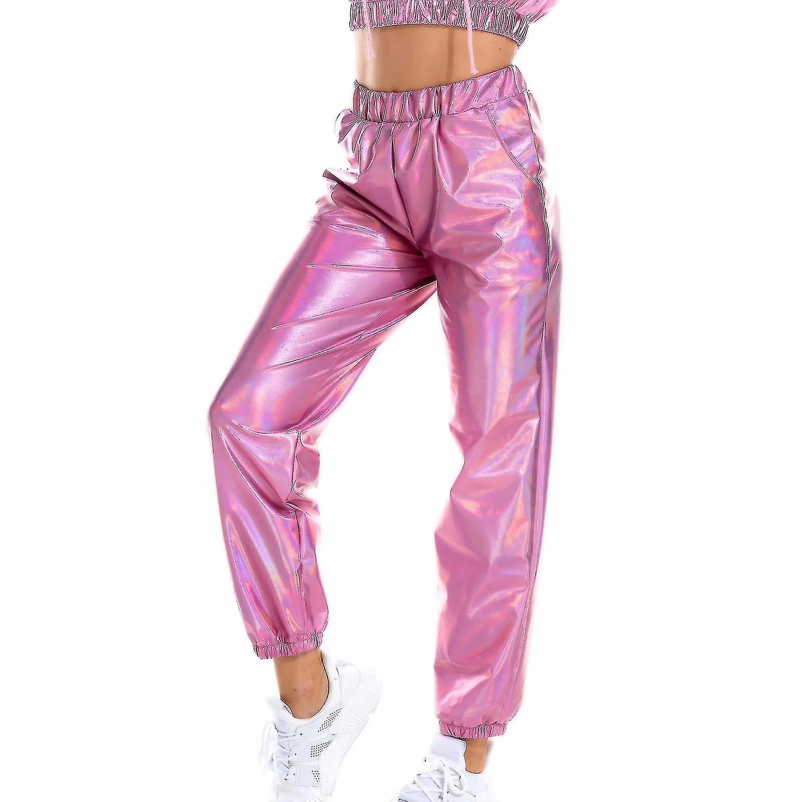 Moda Femenina Holographic Streetwear Club Cool Shiny Causal Pants