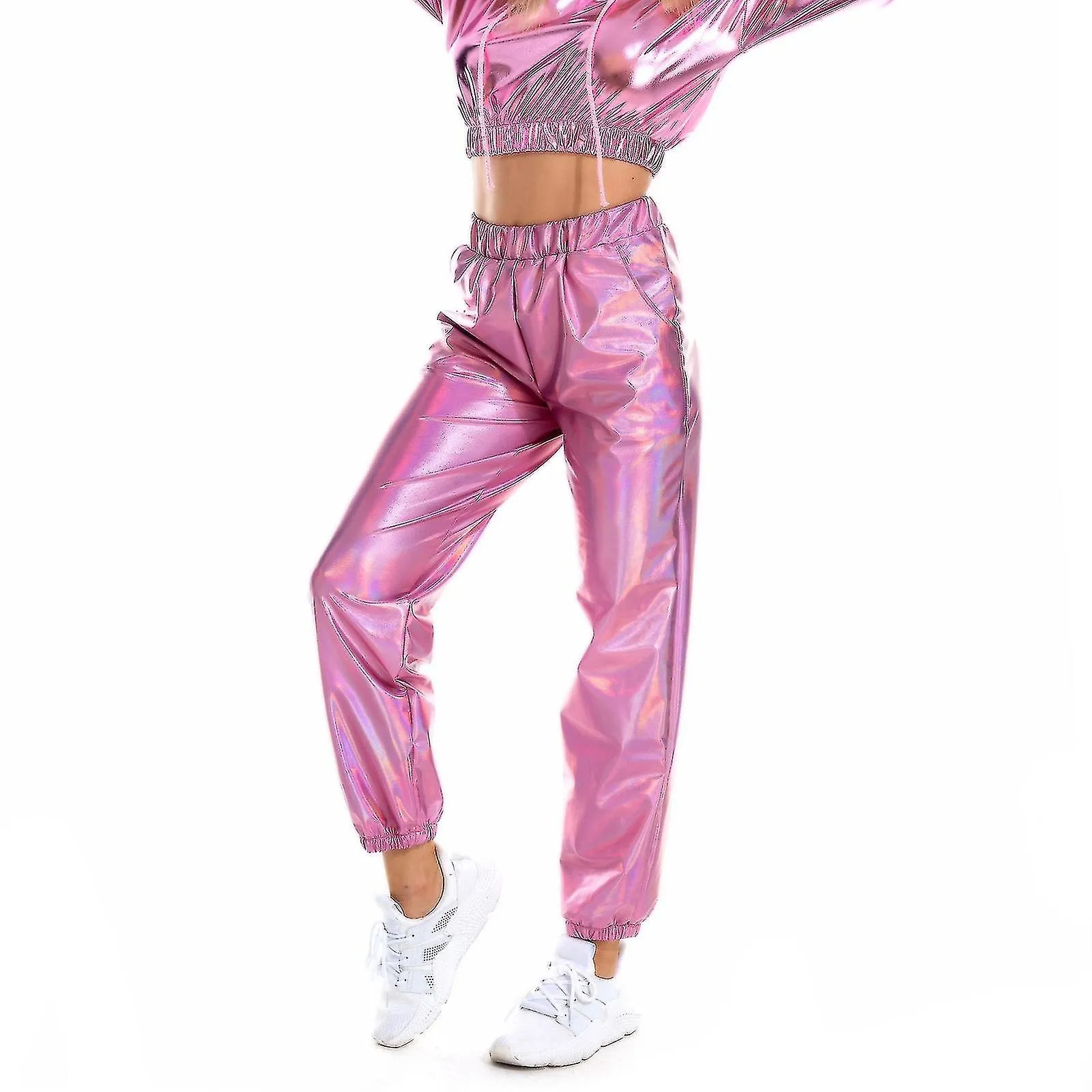 Moda Femenina Holographic Streetwear Club Cool Shiny Causal Pants