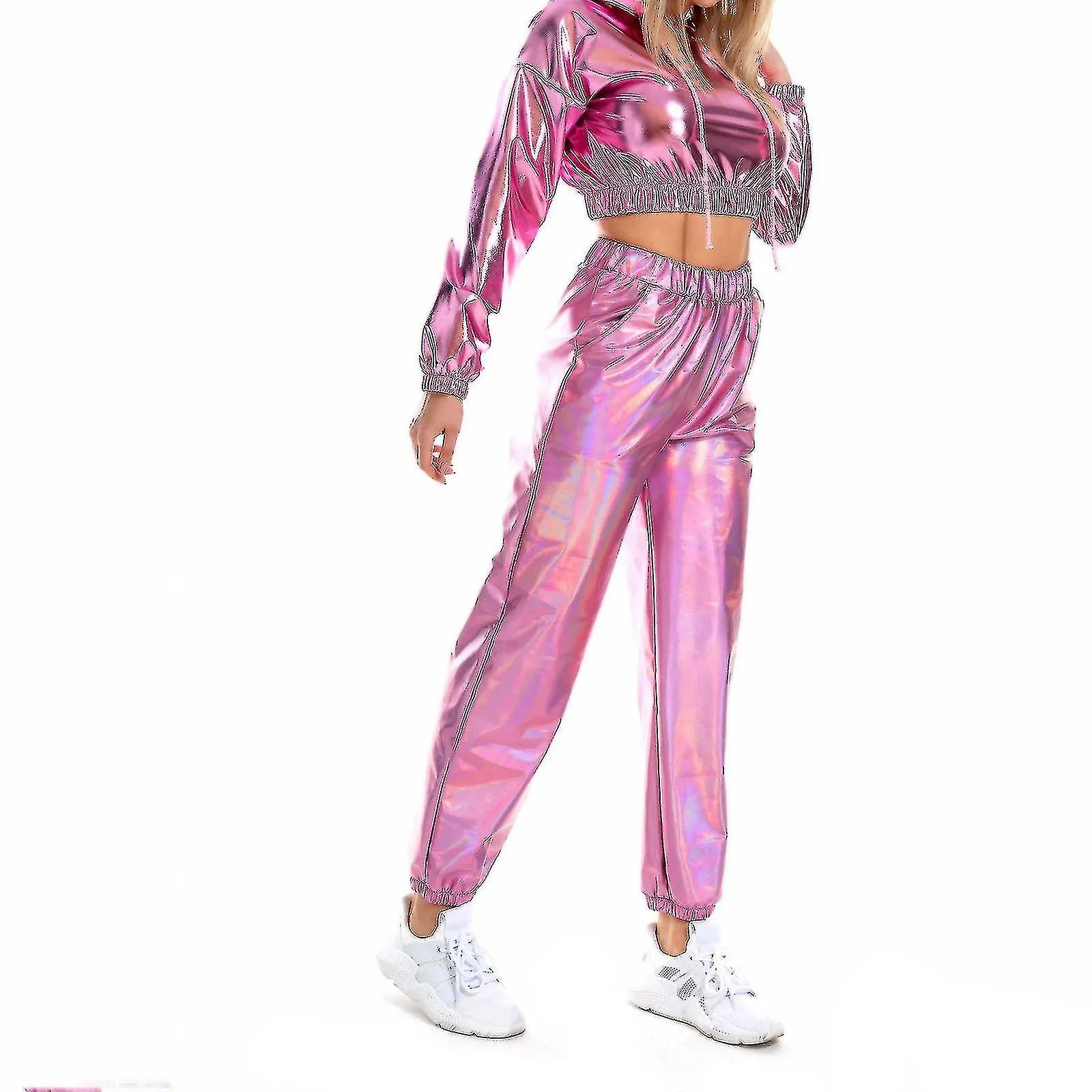 Moda Femenina Holographic Streetwear Club Cool Shiny Causal Pants