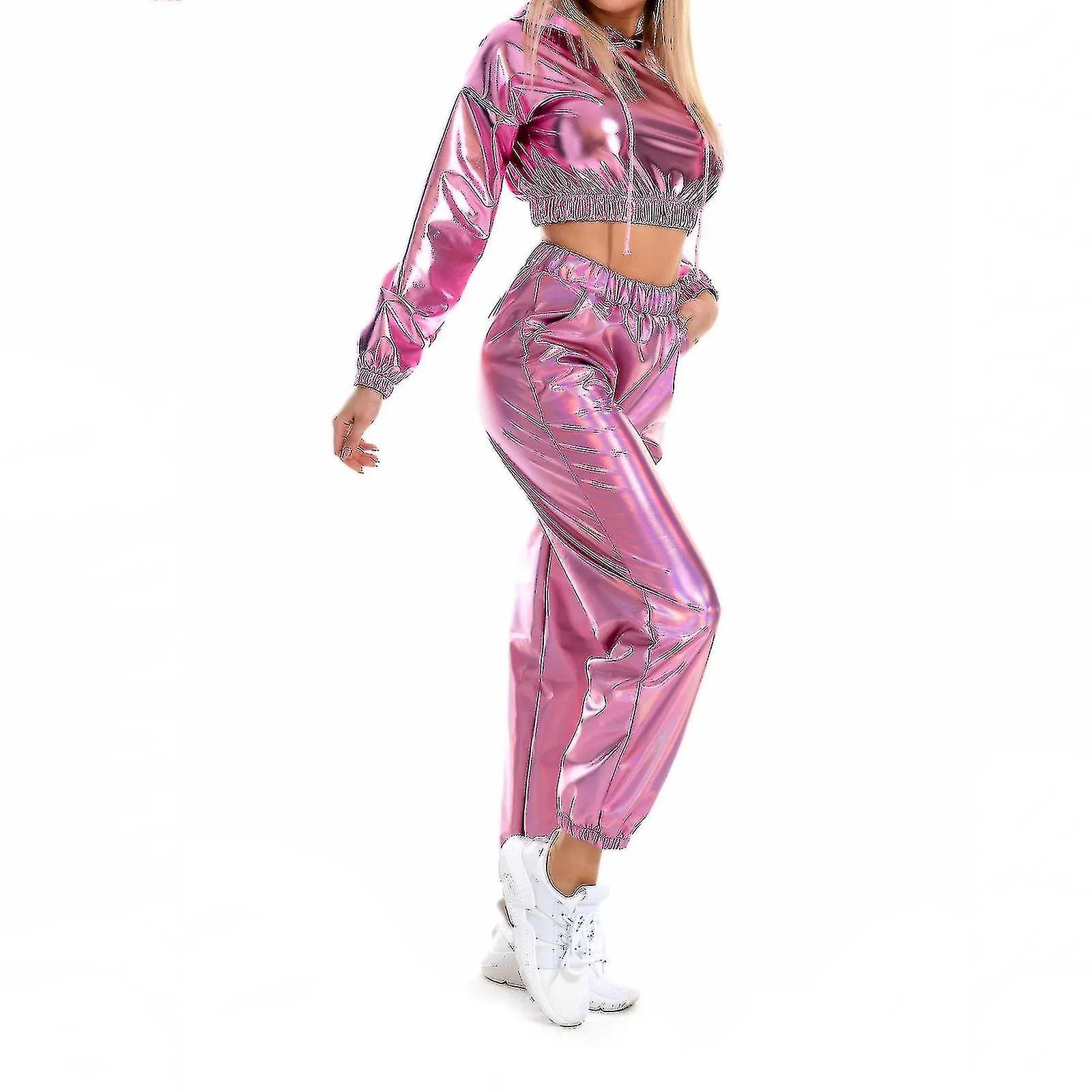 Moda Femenina Holographic Streetwear Club Cool Shiny Causal Pants