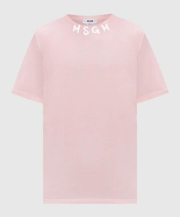 MSGM PINK TSHIRT WITH LOGO PRINT