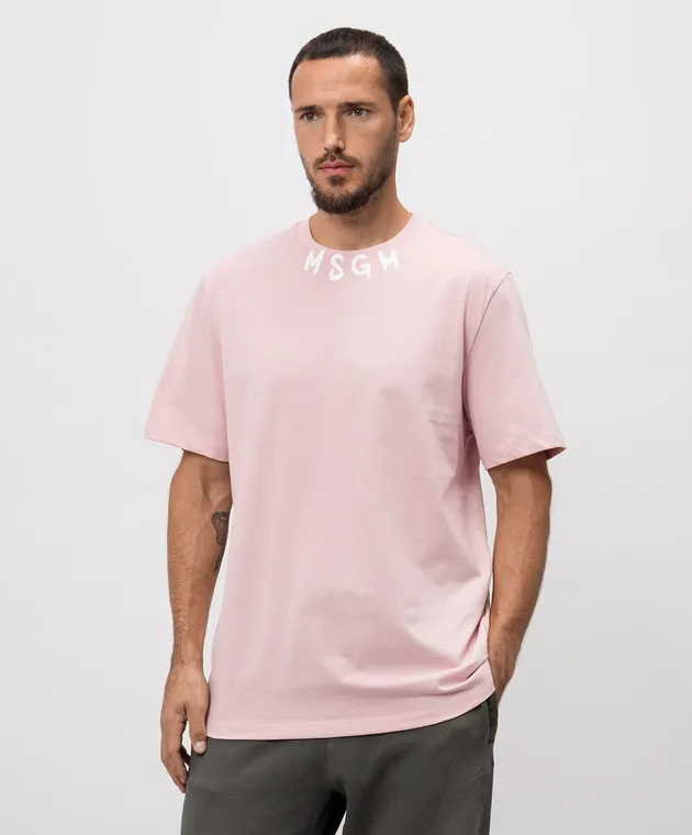MSGM PINK TSHIRT WITH LOGO PRINT
