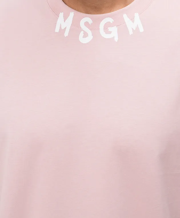 MSGM PINK TSHIRT WITH LOGO PRINT