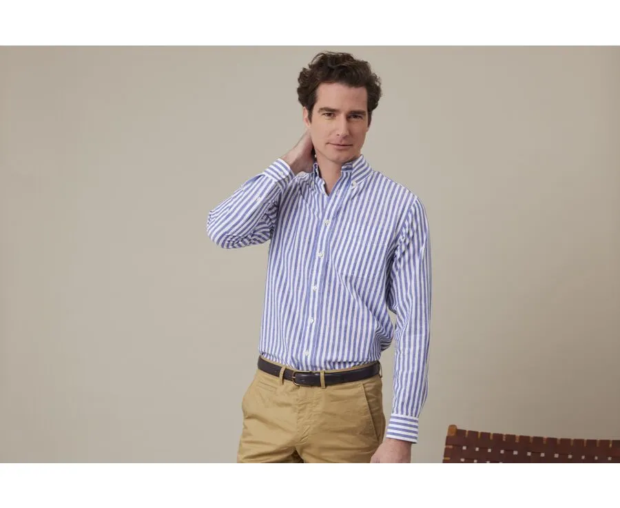 OCEAN BLUE & WHITE LONG SLEEVE COTTON LINEN SHIRT  COLTEN