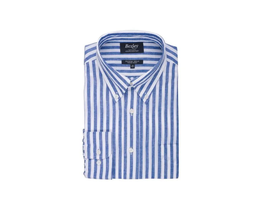 OCEAN BLUE & WHITE LONG SLEEVE COTTON LINEN SHIRT  COLTEN