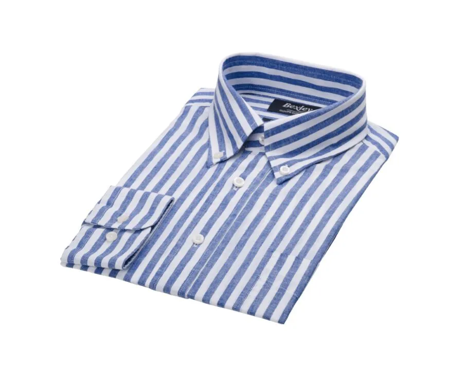 OCEAN BLUE & WHITE LONG SLEEVE COTTON LINEN SHIRT  COLTEN