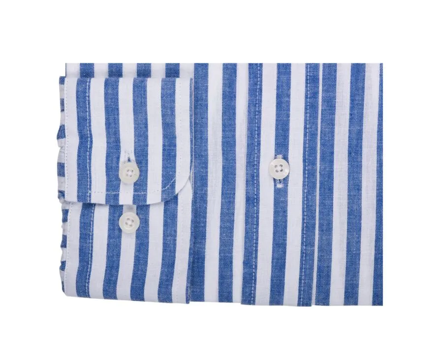 OCEAN BLUE & WHITE LONG SLEEVE COTTON LINEN SHIRT  COLTEN