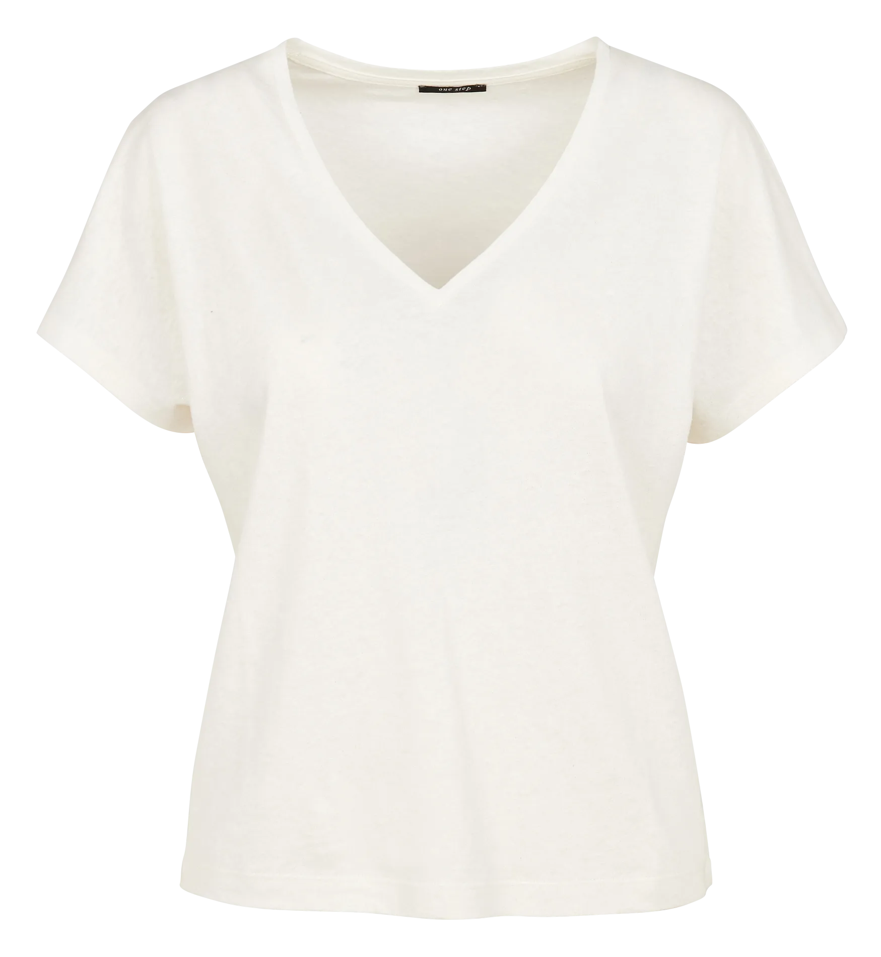 ONE STEP Camiseta de mezcla de lino holgada con cuello de pico en blanco
