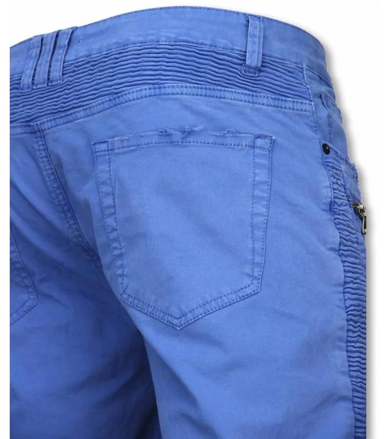 PANTALON CORTO  BERMUDAS VAQUERAS HOMBRE SLIM FIT  DAMAGED BIKER JEANS CON CREMALLERA  AZUL