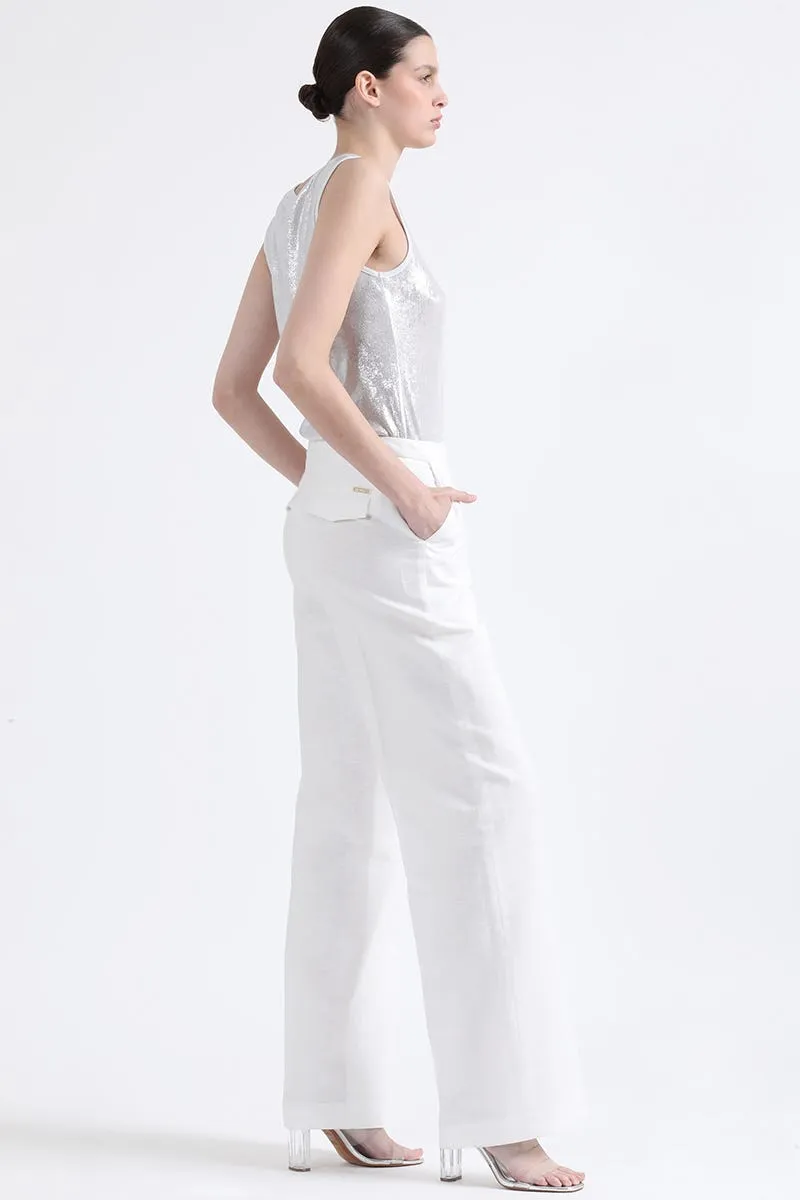 PANTALON RECTO MASCULINO, TIRO ALTO, LINO ALGODÓN, CRUDO