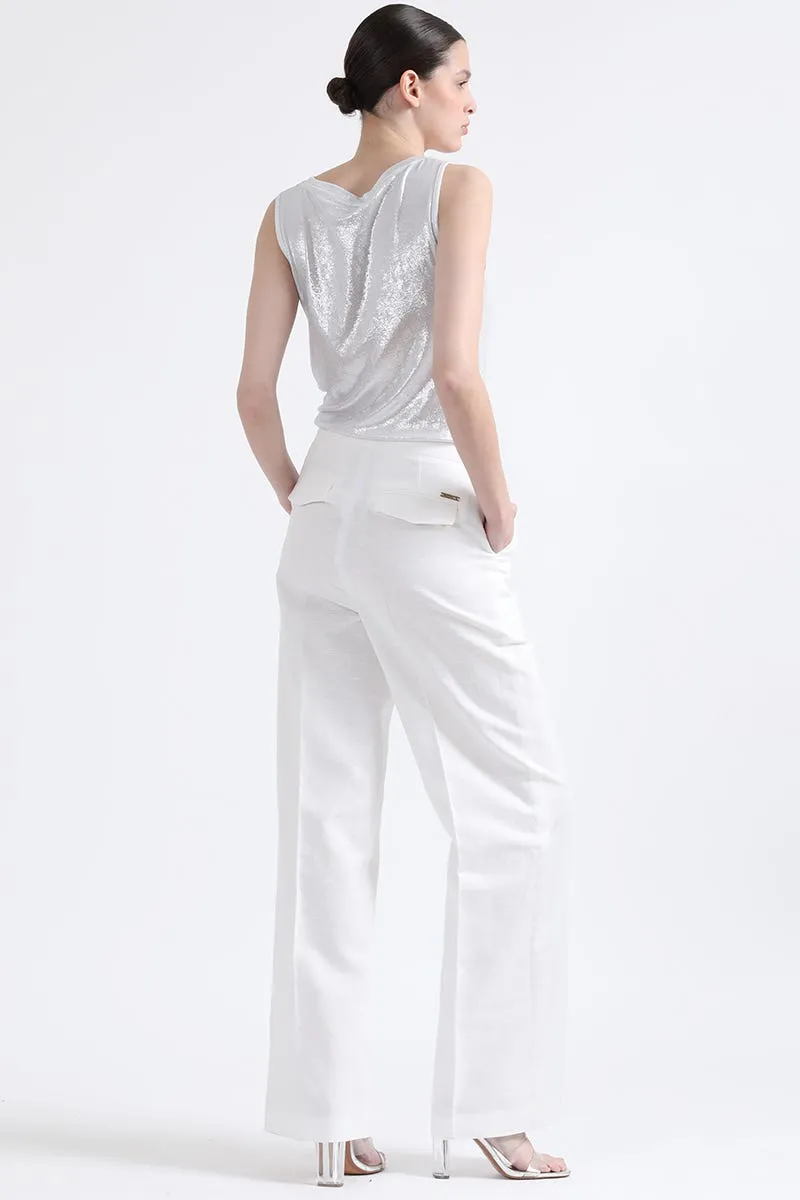 PANTALON RECTO MASCULINO, TIRO ALTO, LINO ALGODÓN, CRUDO