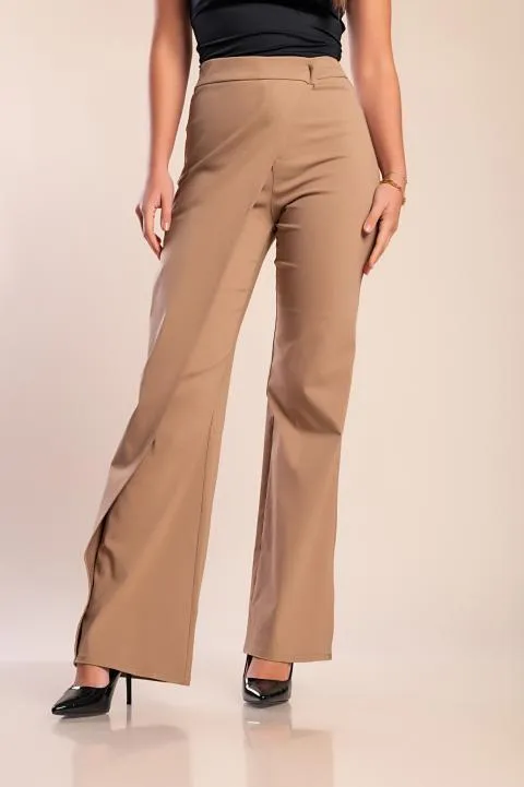 Pantalón elegante con volante, beige