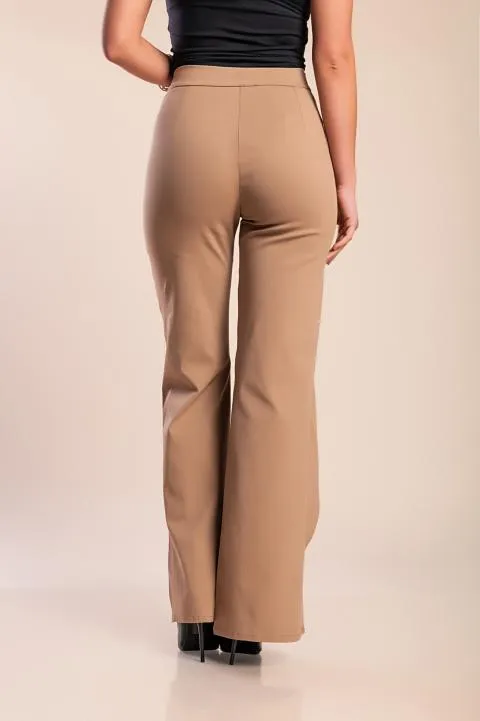 Pantalón elegante con volante, beige
