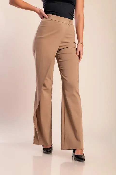 Pantalón elegante con volante, beige