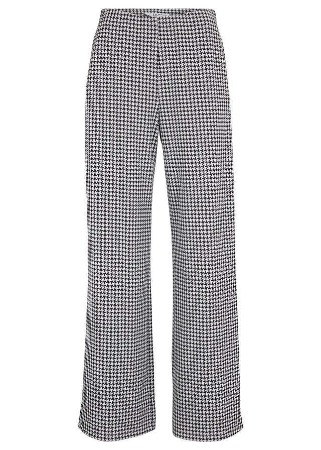 PANTALóN ELáSTICO CON PATRóN DE PATA DE GALLO, PIERNA ANCHA NEGROBLANCO DE CUADROS