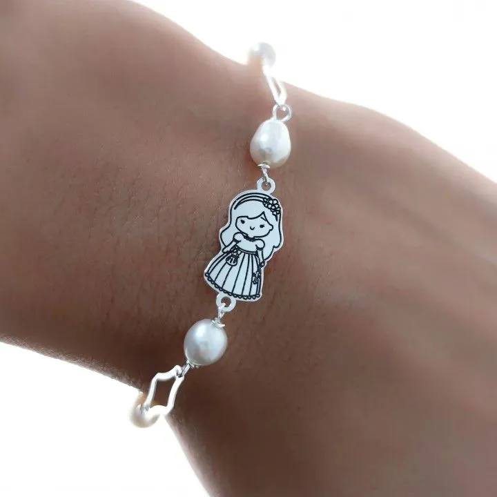 Pulsera Plata Comunión Perla