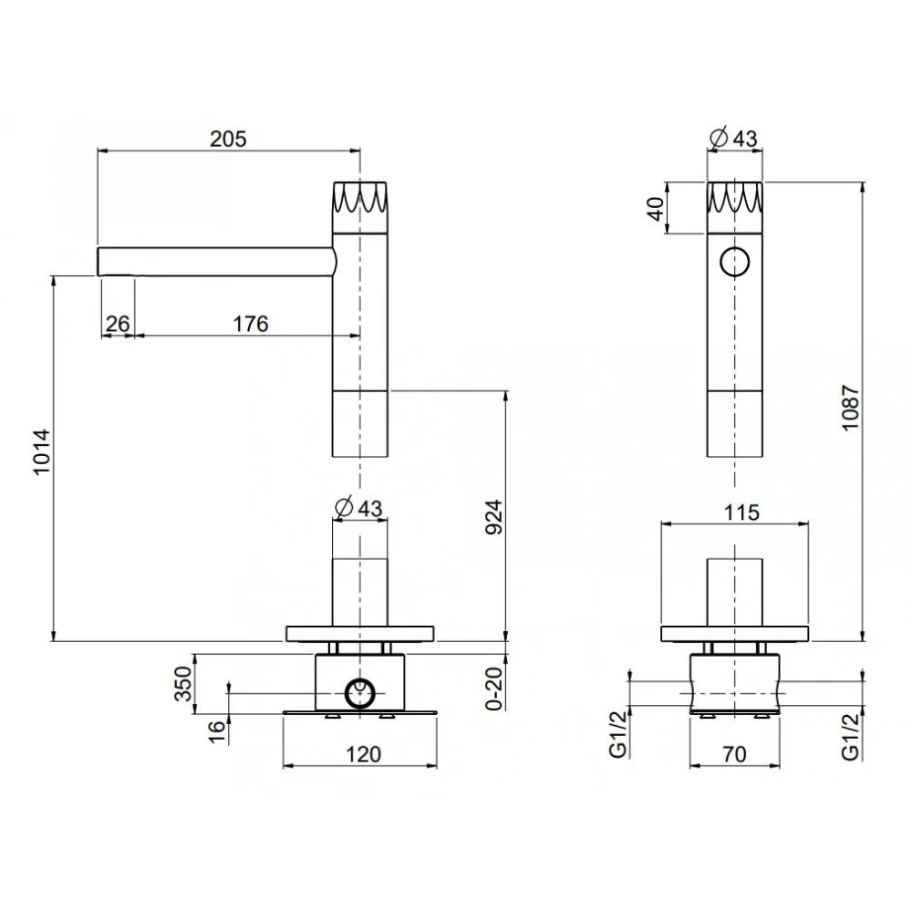 QUADRO DESIGN HB MEZCLADOR DE SUELO DE LAVABO DE UN AGUJERO H 1087 MM