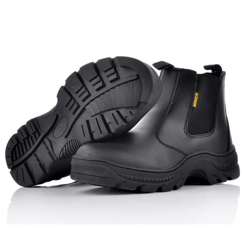 SLIP ON MENS MINING SAFETY WORK BOOTS M8025 CAUCHO NEGRO