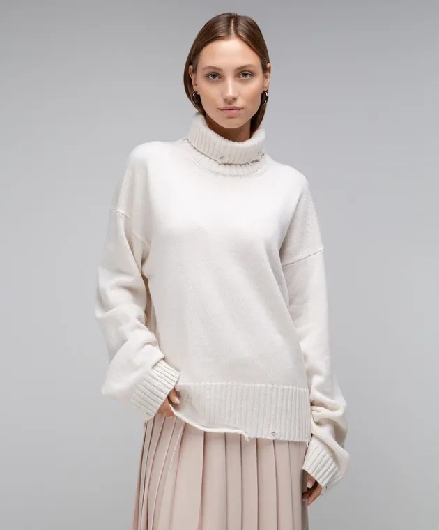 Solotre Beige wool sweater with slits