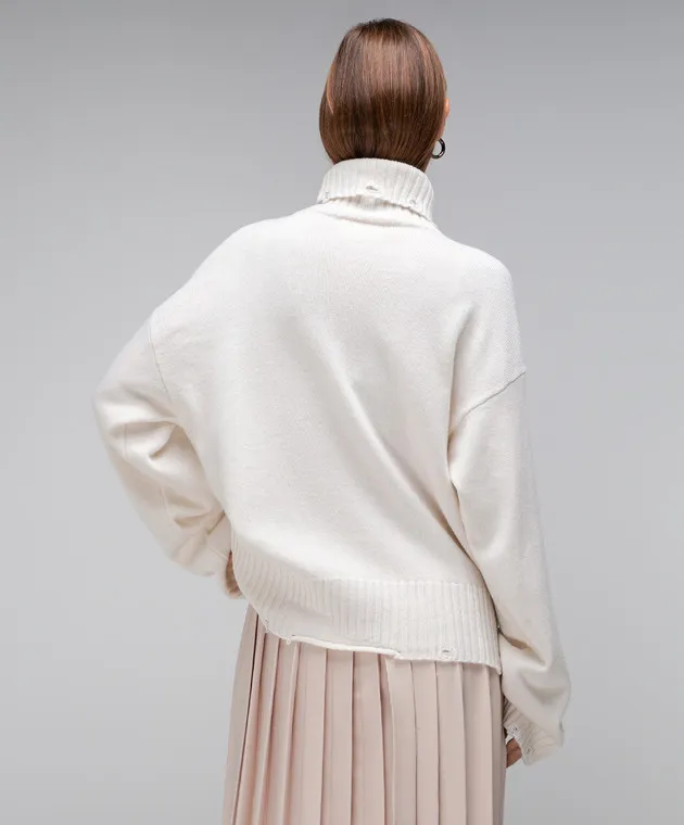 Solotre Beige wool sweater with slits