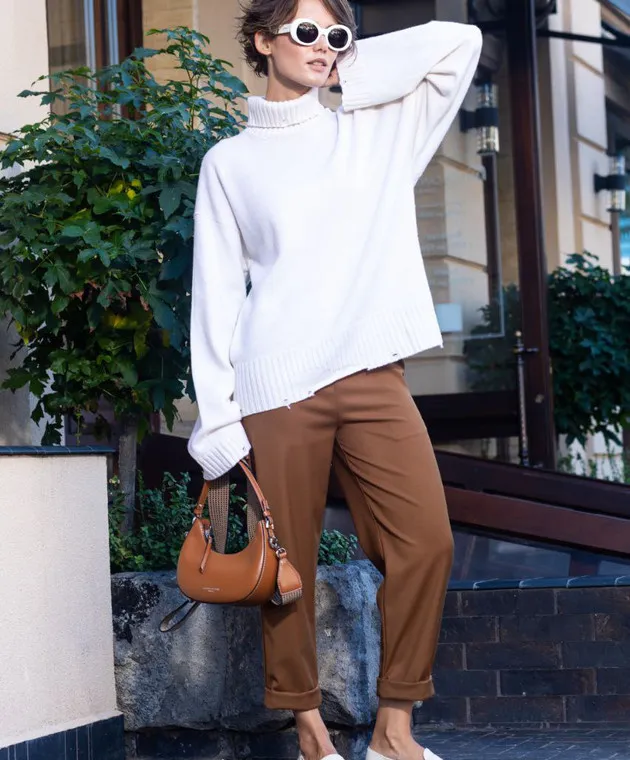 Solotre Beige wool sweater with slits