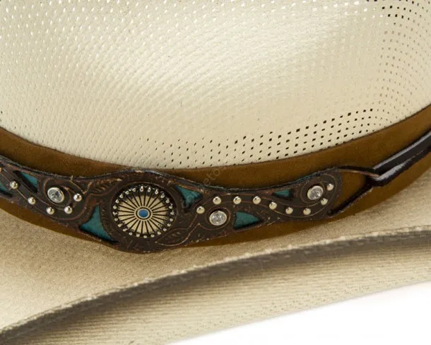 Sombrero cowgirl para chica copa calada y cinta detalles azul turquesa
