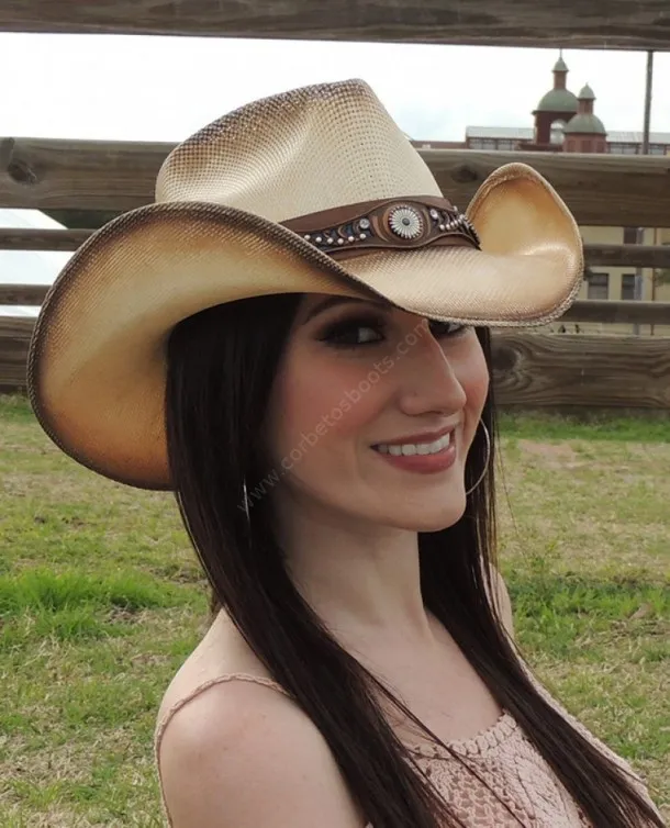 Sombrero cowgirl para chica copa calada y cinta detalles azul turquesa